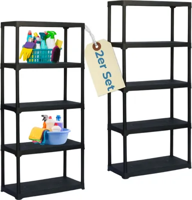 Produktbild von 2er Set Steckregal Kunststoff Standregal Vorratsregal Haushaltsregal Regal Abstellkammer Vorratskammer Keller Lager 5 Böden 80 x 40 x 176 cm