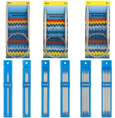 Produktbild von 9-teiliges Nadelspiel-Set, Sockenstricknadeln, 2,5 mm Nadelspiel, 6,0 mm, 7,0 mm und 8,0 mm Rundstricknadeln, 15 cm lange Nadeln von 2,0 mm bis 5,0 mm für Handschuhe, Mützen und Schals.
