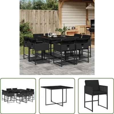 Produktbild von The Living Store 9-tlg. Garten-Essgruppe mit Kissen Schwarz Poly Rattan