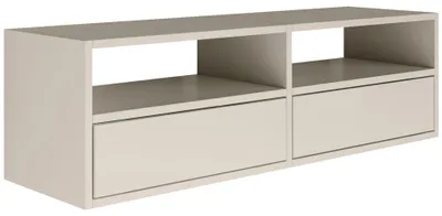 Produktbild von Selsey Framme – hängendes TV-Board mit zwei Klappen und offenen Ablagen, Kaschmirgrau, 100 cm