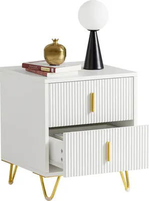 Immagine prodotto di FBT115 Comodino con 2 cassetti, bianco, per letto a molle; anche come tavolino/portatelefono