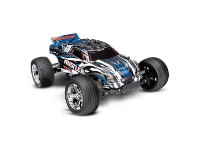 Produktbild von Traxxas Rustler blau-X RTR +12V-Lader+Akku 37054