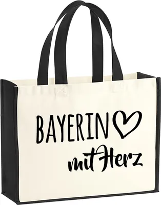 Produktbild von Huuraa Jutetasche Bayerin mit Herz 21 Liter Black Jute und Baumwolle Einkaufstasche Geschenkidee