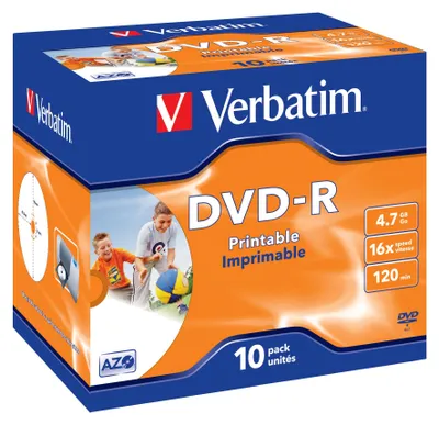 Obrázok produktu pre Verbatim 43521, DVD-R, Tlač, Kartón, 10 kusov, 4,7 GB