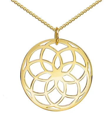 Produktbild von MATERIA Lebensblume Kette Gold Anhänger Mandala 925er Silber vergoldet Ø32mm groß KA-278-Gold