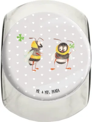 Produktbild von Mr. & Mrs. Panda Süßigkeitenglas Bienen Paar XL 2000ml - Grau Pastell - Geschenk, Hochzeitstag, für Freundin, Hocheitstag, Bonboniere, Mitbringsel, Schildkröten, Teedose
