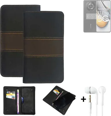 Produktbild von K-S-Trade Handyhülle + Kopfhörer kompatibel mit Realme 11 Pro Schutzhülle Walletcase Bookstyle Tasche Schutz Case Hülle Wallet Cover Kunstleder