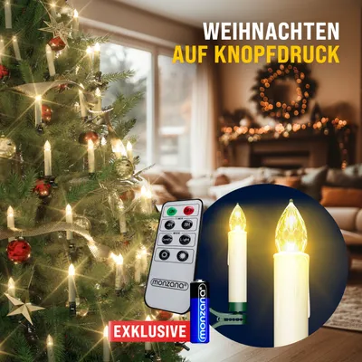 Produktbild von DEUBA® Christbaumkerzen LED Kabellos 20/30/40er Set Batterie mit Timer Fernbedienung Echtwachs Lichterkette Weihnachten Flackernd Warmweiß Tannenbaum, Anzahl/Farbe:20er / warm weiß