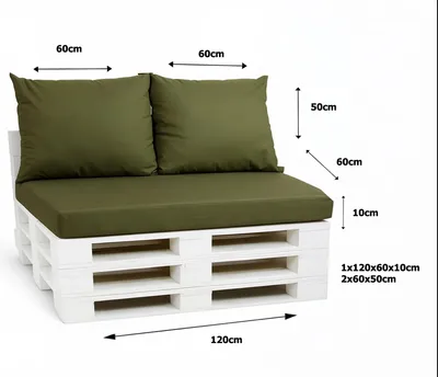 Produktbild von Palettenkissen Set 120 x 60 x 10 cm + 2 x 50 x 40 cm – Sitz- & Rückenkissen, abnehmbare Bezüge, Outdoor geeignet, 3-teilig,Grün