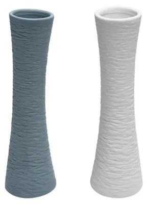 Immagine prodotto di Set di 2 vasi in Vetroceramica, bianco e grigio, per fiori secchi, fiori freschi e decorazioni da tavola
