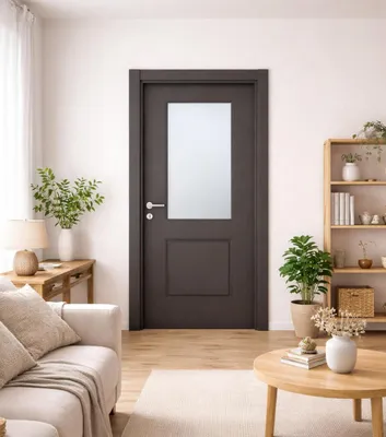 Produktbild von Graue moderne Innentür Holztür mit Glas Feuchtigkeitsbeständige Tür