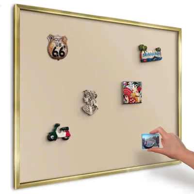 Produktbild von Magnettafel 80x60 cm mit goldenem Rahmen - Magnetische Metalltafel, Magnetpinnwand zur Wandmontage für Wohnzimmer, Küche, Flur, Kinderzimmer und Büro - Beige-Orange