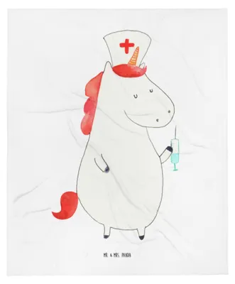 Produktbild von Mr. & Mrs. Panda Schmusedecke Einhorn Krankenschwester - Weiß - Geschenk, Kinderwagendecke, Erstlingsdecke, Krankenpflegerin, Babydecke, Fleecedecke, Plaid, Ärztin