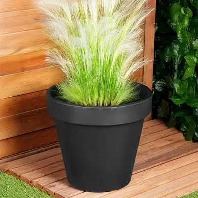 Obrázek produktu pro Plastový zahradní květináč černý kulatý 39 cm
