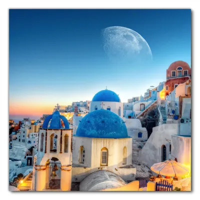 Produktbild von Wallario selbstklebende Möbelfolie/ Tischdecke für Innen und Außen, Größe: 90 x 90 cm - Urlaub auf Santorini
