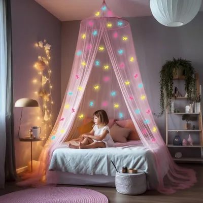 Produktbild von Moskitonetz rosa, Glow in the Dark Einhörner, für Kinderzimmer