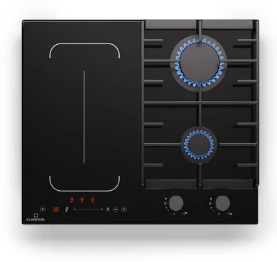 Image de Klarstein MultiChef 4 Plaque Induction Et Gaz - 4 Zones, 2 Gaz & 2 Induction, Flexzone, 7Kw, Stop&Go, Minuterie, Supports En Fonte Noir, 58,5Cm
