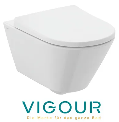 Produktbild von VIGOUR derby V3 Wand-WC-Set spülrandlos verdeckte Befestigung PflegetectPLUS Beschichtung WC-Sitz abnehmbar mit Absenkautomatik, weiß