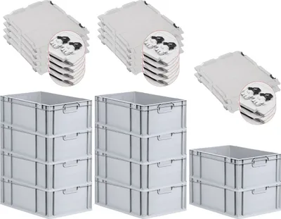 Produktbild von SuperSparSet 10x Eurobox NextGen Grip mit Scharnierdeckel und schwarzen Schiebeschnappverschlüssen | HxBxT 22x40x60cm | 44 Liter | Grau | Griffe geschlossen | Verstärkter Boden | Eurobehälter, Transportbox, Transportbehälter, Stapelbehälter