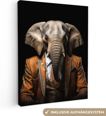 Produktbild von MuchoWow® - Leinwandbilder - Elefant - Porträt - Tier, Wandbild, Wanddeko Bilder Wohnzimmer, 60x80 cm