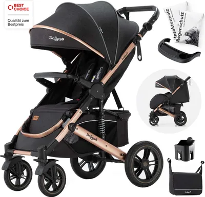 Produktbild von Daliya® Rapidy Buggy / Kinderwagen 0-36 Monate / Sportwagen mit Liegeposition / Wickeltasche, Winterfußsack, Ess- & Spieltisch und mehr Schwarz - Gold