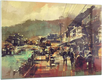 Produktbild von Bilder auf glas - Brücke Straße Fluss - 120x80cm - Glasbilder - Wandbilder - Kunstdruck - zum Aufhängen bereit - Wanddekoration aus Glas - Glas Bilder - Wandbild auf Glas - Einteilig - GAA120x80-3515