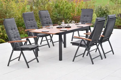 Produktbild von Merxx Gartenmöbel Set Thasos 13tlg., 6 Klappsessel, 6 Auflagen, 1 Ausziehtisch- Aluminium/Kunststoff