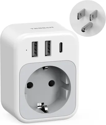 Produktbild von TESSAN Adapter Steckdose Reiseadapter mit 1 USB C 2 USB A Steckdosenadapter Reisestecker Stromadapter für Amerika Typ B