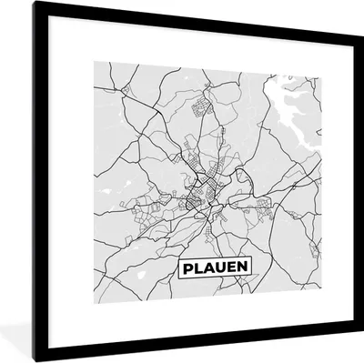 Produktbild von MuchoWow® Gerahmtes Poster Karte - Stadtplan - Deutschland - Plauen - Karte 40x40 cm - Poster mit Schwarzem Bilderrahmen Wandposter Rahmen Foto Bilder - Poster - Plakat im Rahmen