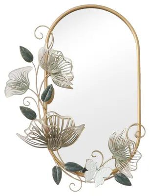 Metall-Wandspiegel mit Blumen und Schmetterlingen, Gold, 7,5x58x81 cm