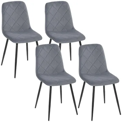 Produktbild von Esszimmerstühle, 4er-Set Küchenstühle mit Rückenlehne, Samtoptik, Polsterstühle mit Metallbeinen, für Esstisch, Grau