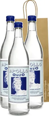 Produktbild von Griechischer Ouzo Apollo | milder Uzo aus Griechenland Premium 3x 700ml (Geschenk Tasche)