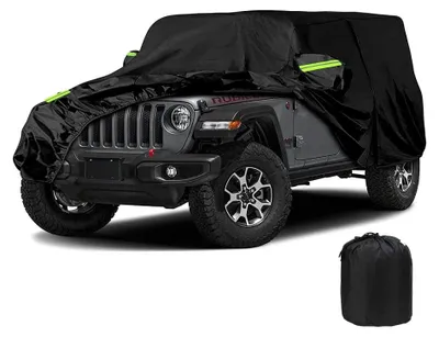 Image de Housse de voiture imperméable, compatible avec la Jeep Wrangler 2 portes, housse de voiture résistante aux UV pour les modèles Wrangler CJ, YJ, TJ et JK, housse de voiture complète pour garage 210D (2 portes)