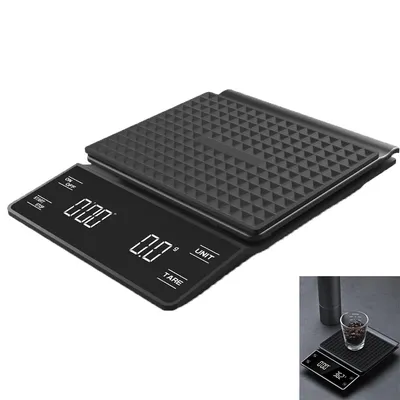 Produktbild von Kaffeewaage mit Timer, hochpräzise bis 3 kg/0,1 g, für Pour-Over & Espresso, beleuchtetes LCD Display, Batterien enthalten