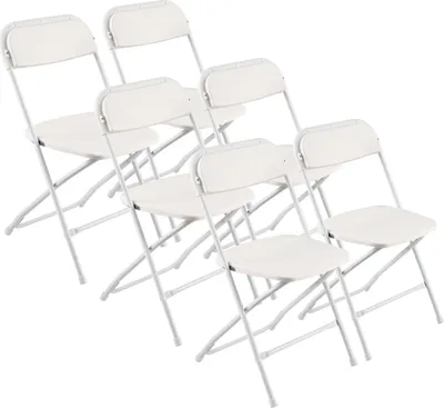 Produktbild von VEVOR 6 Stk. Klappstühle, faltbare Kunststoffstühle tragbarer Campingstuhl, stapelbare Sitzgelegenheiten für drinnen und draußen Faltstuhl für Haus Hof Garten Partys Veranstaltungen, weiß