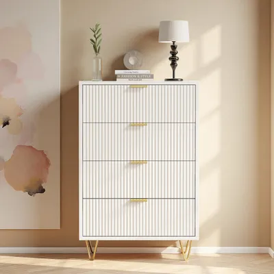 Zdjęcie produktu dla Komoda INONEFT z 4 szufladami, szafka RTV, duża pojemność. Idealna do sypialni i salonu, wymiary: 34x60x90 cm, kolor: biały