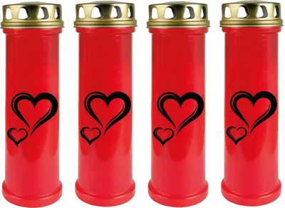 Produktbild von Grabkerze Rot 4er Pack, Brenndauer: 100 Stunden ( je Kerze ), Motiv: Herz
