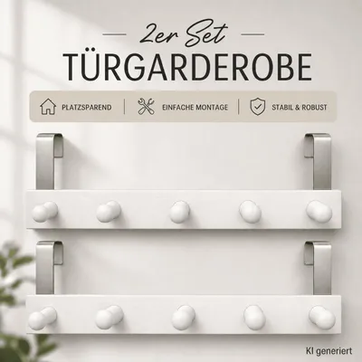 Produktbild von 2 x Türgarderobe zum Einhängen Türgarderobe Hakenleiste Türhaken Garderobe Weiß