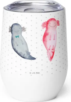 Produktbild von Mr. & Mrs. Panda Thermo Becher Axolotl Freundin - Weiß - Geschenk, thermosbecher, Valentinstag, glühweinbecher, Thermobecher, Verliebt, Lurch, glühwein tasse, kaffee
