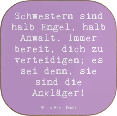 Produktbild von Mr. & Mrs. Panda Untersetzer für Gläser Spruch Schwesternwunder - Lavendeltraum - Geschenk, Lächeln, Familiengeschenk, einzigartige Designs, Geburtstage, Coaster, Glas