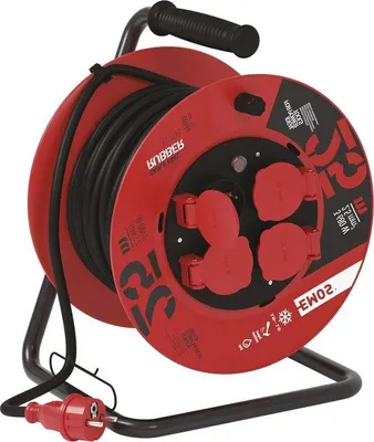 Obrázek produktu pro 25m profesionální gumový navíjecí kabel s 4 zásuvkami Schuko, IP44, pro venkovní použití