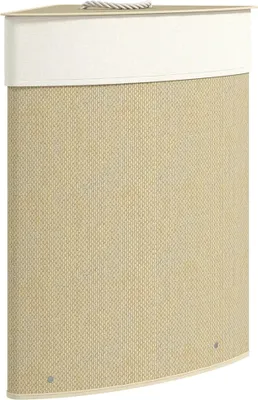 Obrázek produktu pro Rohový koš na prádlo - Box na prádlo - 55 l - Bambus - S víkem a držadly - Vyjímatelný, pratelný vak na prádlo - 35 x 35 x 60 cm - Hnědý