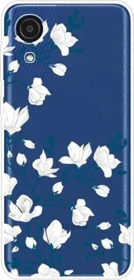 Immagine prodotto di Custodia per Samsung Galaxy A03s in silicone trasparente con fiori bianchi + vetro