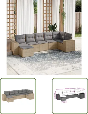 Produktbild von The Living Store 7-tlg. Garten-Sofagarnitur mit Kissen Beige Poly Rattan