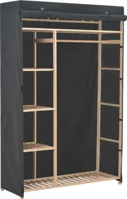 An empty wardrobe with a fabric cover.