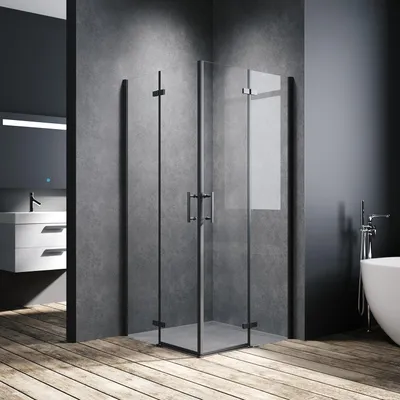 Zdjęcie produktu dla SONNI czarna kabina prysznicowa 80x80x195cm drzwi wahadłowe drzwi składane narożne prysznic 6mm szkło przezroczyste NANO drzwi składane narożne wejście łazienka