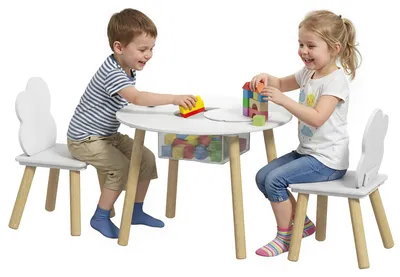 Image de Table pour enfants avec chaises et espace de rangement - Ensemble - Structure en bois - Blanche
