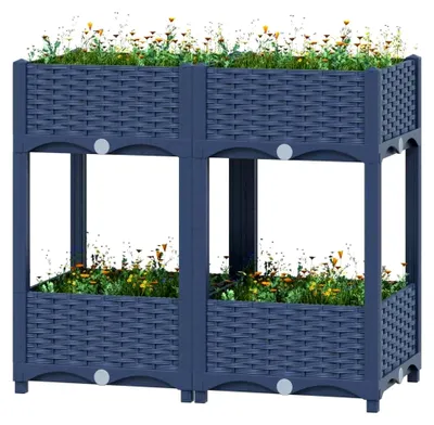Produktbild von Hochbeet aus Polypropylen, langlebig, erhöhtes Design, Pflanzkasten für Garten und Balkon, für den Außenbereich, Schwarz, 80x40x71 cm