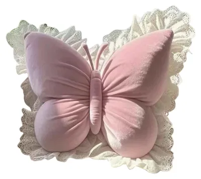 Produktbild von Dekoratives Schmetterlingskissen mit Spitzenbesatz, elegantes, weiches Schmetterlingskissen für Bürostuhl, Sofa, Couch oder Bett