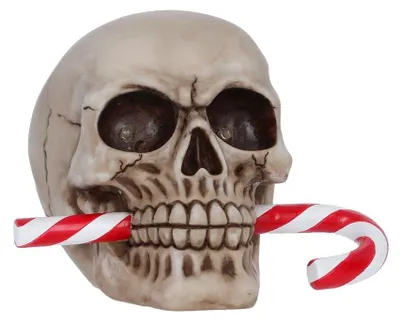 LED Schädelornament mit Zuckerstange 12cm